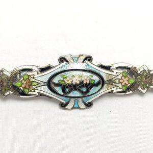 Vintage Richard Hemsley Long Sterling Silver Enamel Brooch Art Nouveau Antique